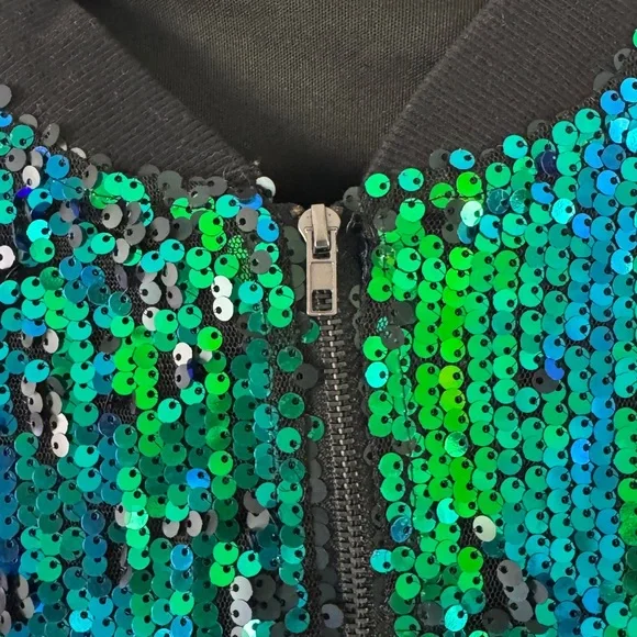 Green and Blue Sequin Mermaid Bomber Jacket - Picture 4 of 7